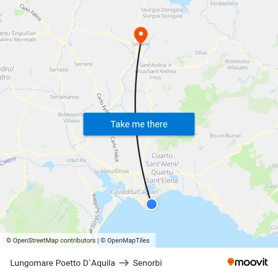 Poetto D'Aquila Seafront to Senorbì map