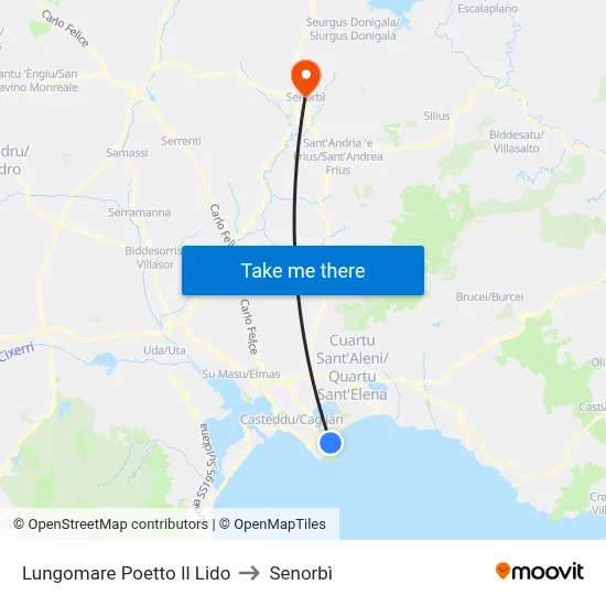 Poetto Beach Promenade Il Lido to Senorbì map