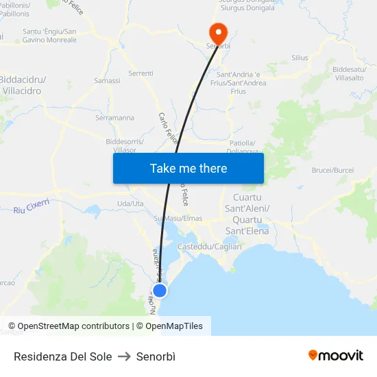 Sun Residence to Senorbì map