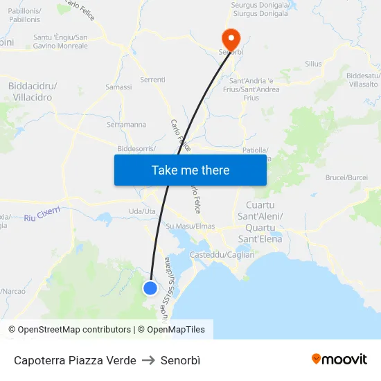 Capoterra Green Square to Senorbì map