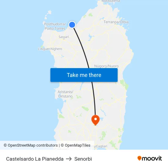 Castelsardo La Pianedda to Senorbì map