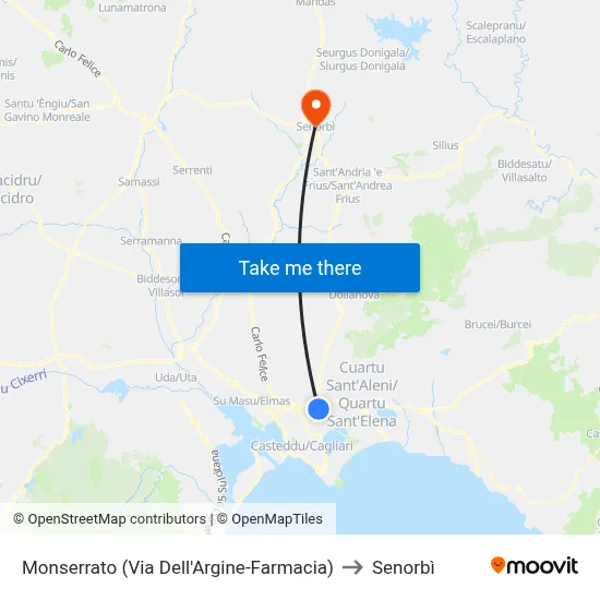 Monserrato (Argine Street-Pharmacy) to Senorbì map