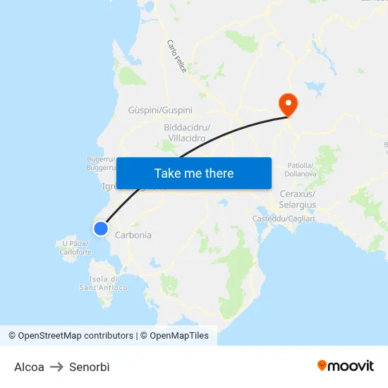 Alcoa to Senorbì map