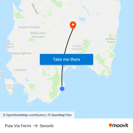 Pula Via Fermi to Senorbì map