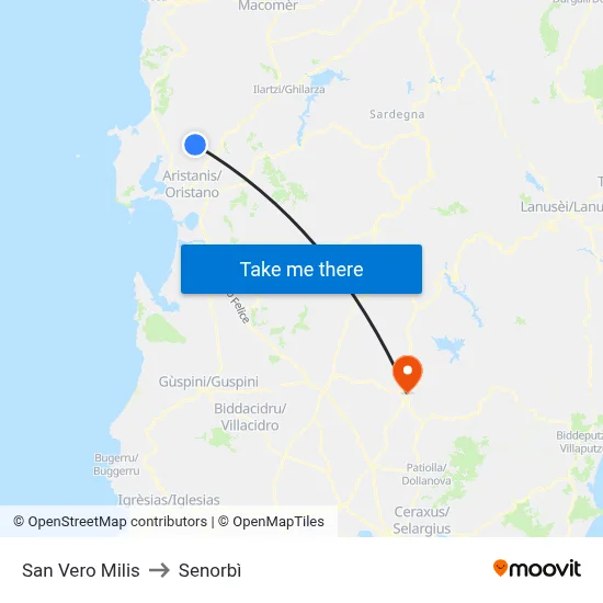 San Vero Milis to Senorbì map