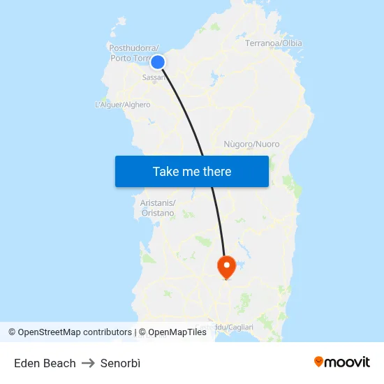 Eden Beach to Senorbì map