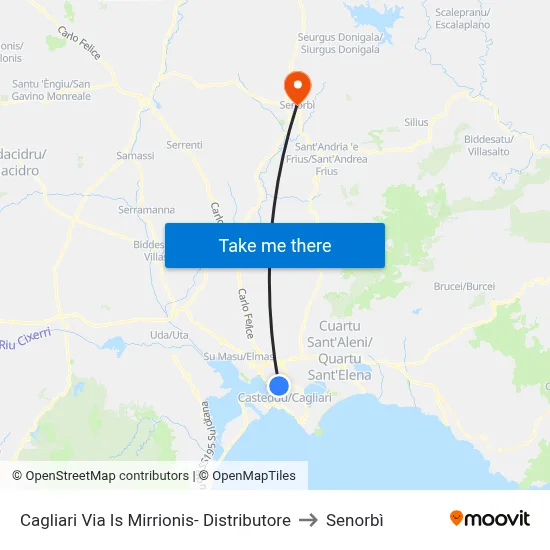 Via Is Mirrionis Gas Station - Cagliari to Senorbì map