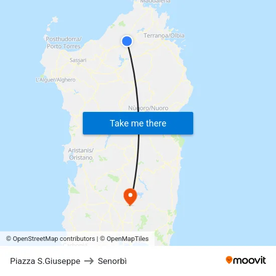 St Joseph Square to Senorbì map