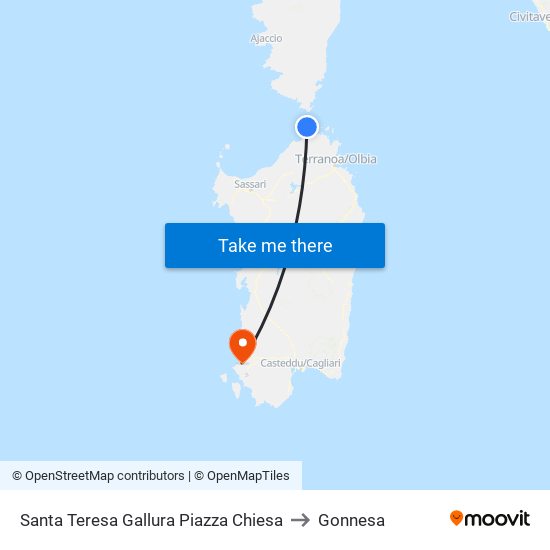 Santa Teresa Gallura Piazza Chiesa to Gonnesa map