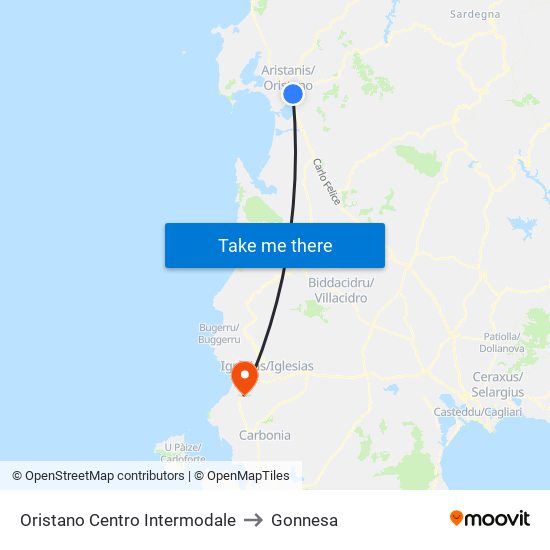 Oristano Centro Intermodale to Gonnesa map