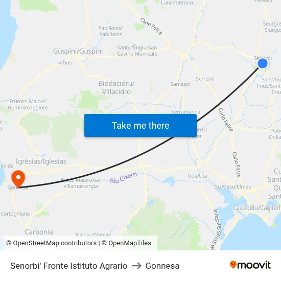 Senorbi Opposite Agricultural Institute to Gonnesa map