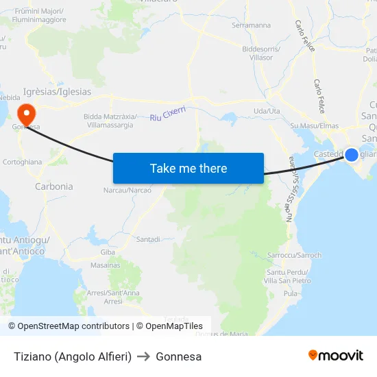 Tiziano (Corner of Alfieri) to Gonnesa map