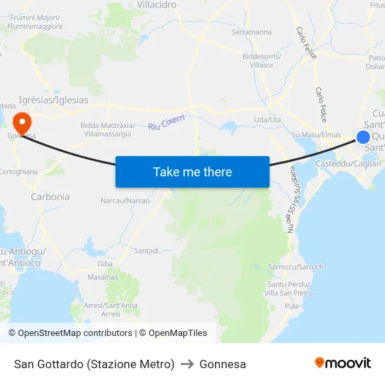 San Gottardo (Metro Station) to Gonnesa map