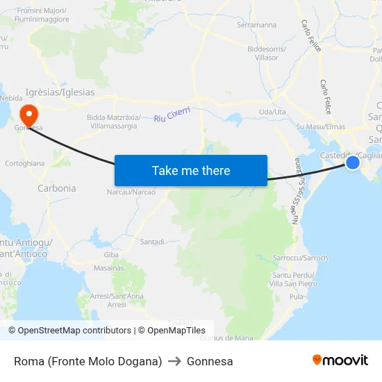 Roma (In Front of Customs Pier) to Gonnesa map