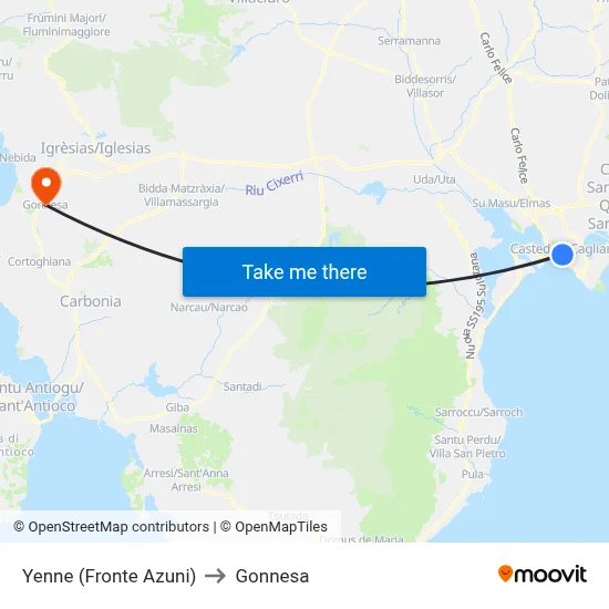 Yenne (Opposite Azuni) to Gonnesa map