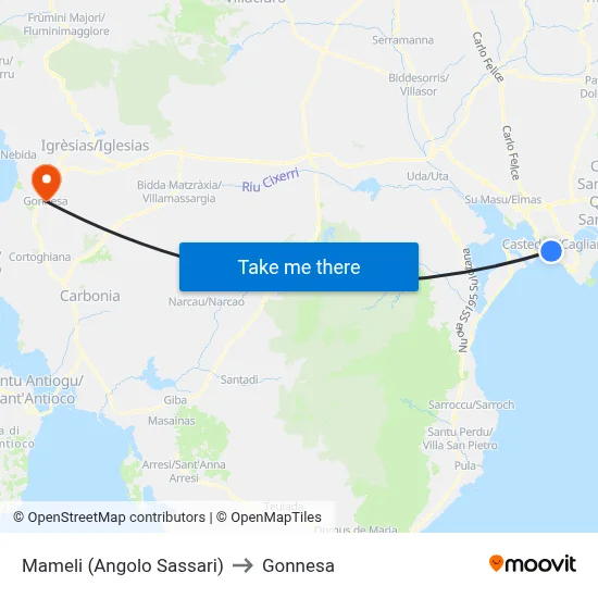 Mameli (Sassari Corner) to Gonnesa map