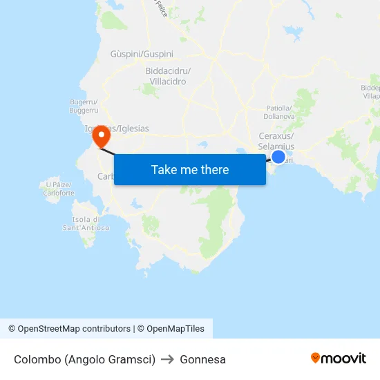 Colombo (Corner Gramsci) to Gonnesa map