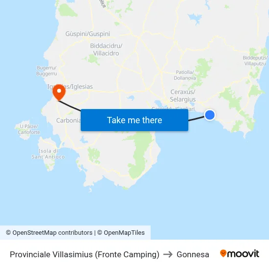 Villasimius Provincial Road (Opposite Camping) to Gonnesa map