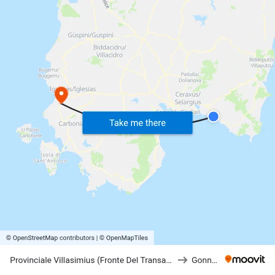 Provincial Road Villasimius (Opposite Transatlantic) to Gonnesa map