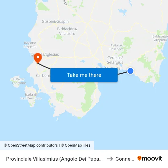 Provincial Villasimius (Corner of Poppies) to Gonnesa map