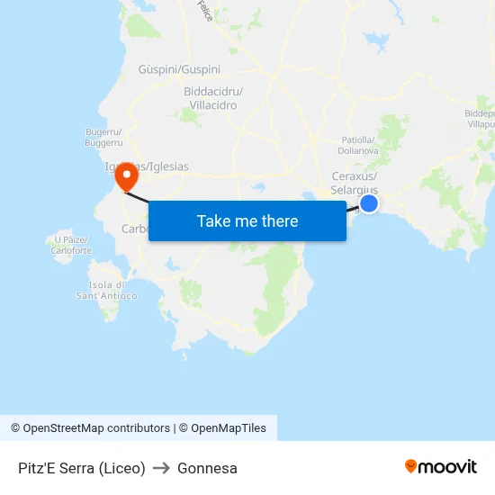 Pitz'E Serra (High School) to Gonnesa map