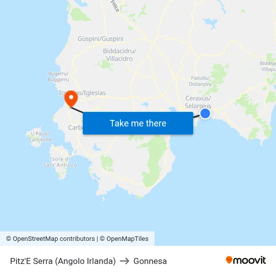 Pitz'E Serra (Ireland Corner) to Gonnesa map