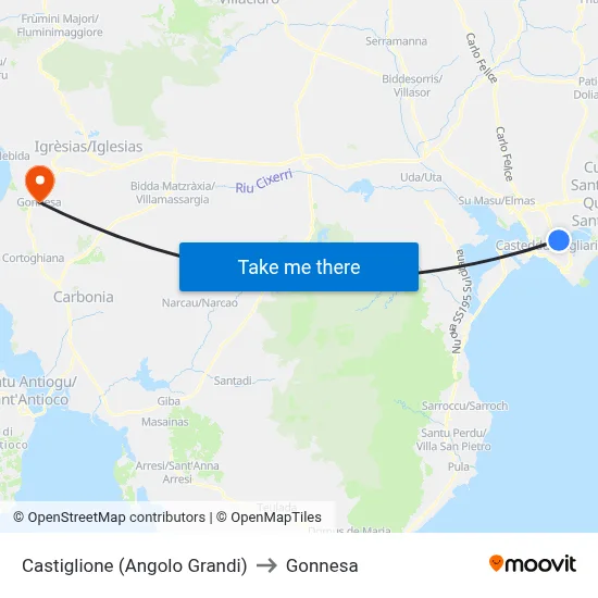 Castiglione (Corner Grandi) to Gonnesa map