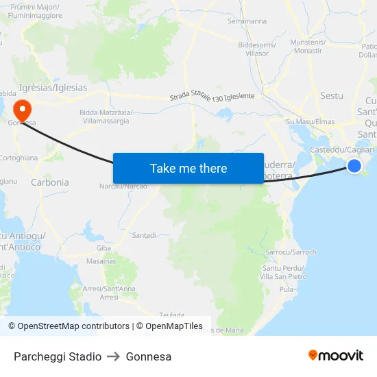 Stadium Parking to Gonnesa map