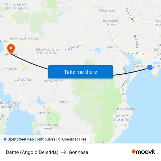 Dante (Corner of Deledda) to Gonnesa map