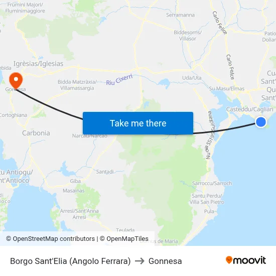 Borgo Sant'Elia (Corner of Ferrara) to Gonnesa map