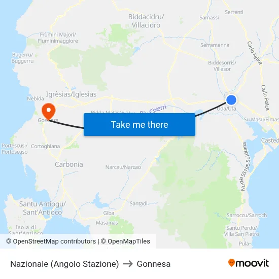 National (Station Corner) to Gonnesa map