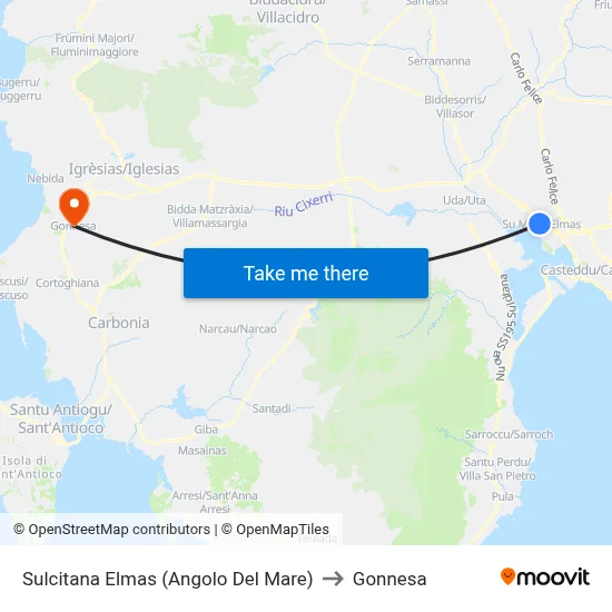 Sulcitana Elmas (Del Mare Corner) to Gonnesa map