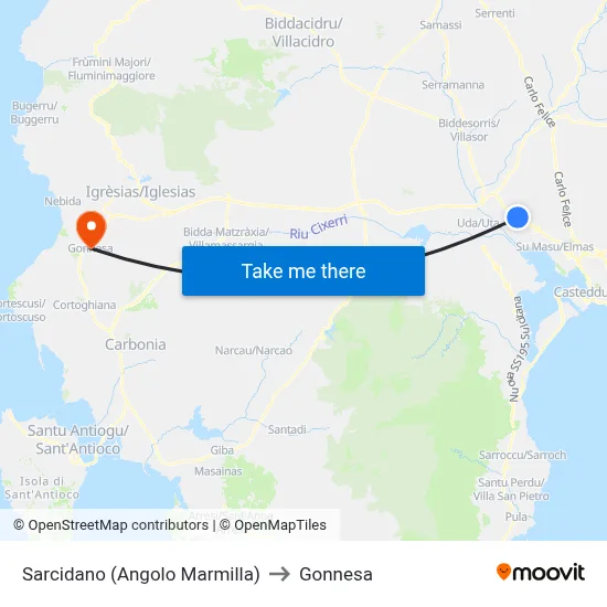 Sarcidano (Corner of Marmilla) to Gonnesa map