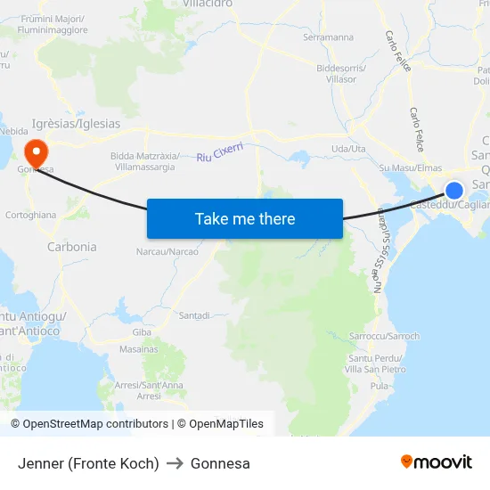 Jenner (Opposite Koch) to Gonnesa map