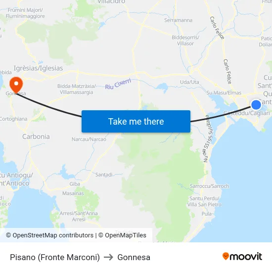 Pisano (Opposite Marconi) to Gonnesa map