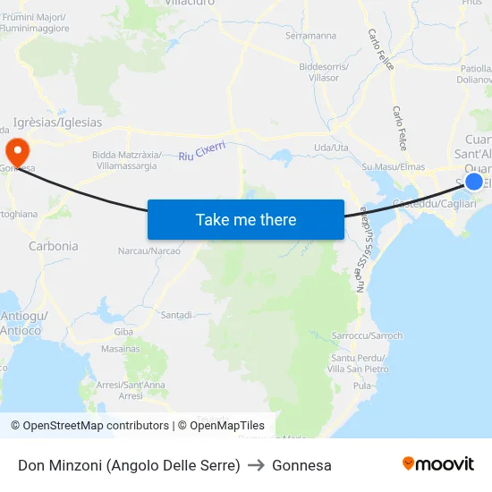 Don Minzoni (Corner Delle Serre) to Gonnesa map