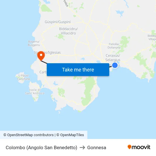 Colombo (Corner of San Benedetto) to Gonnesa map