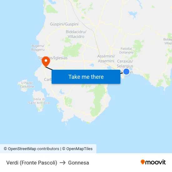 Verdi (Opposite Pascoli) to Gonnesa map