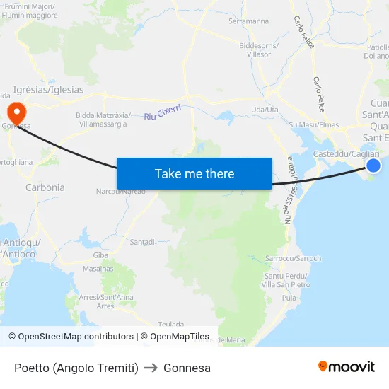 Poetto (Corner of Tremiti) to Gonnesa map