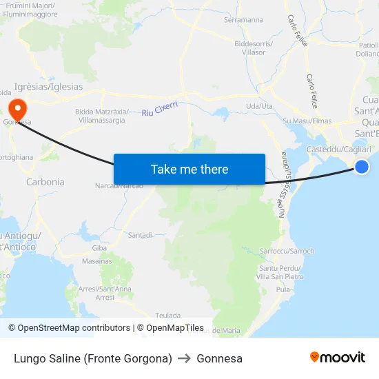 Lungo Saline (Opposite Gorgona) to Gonnesa map