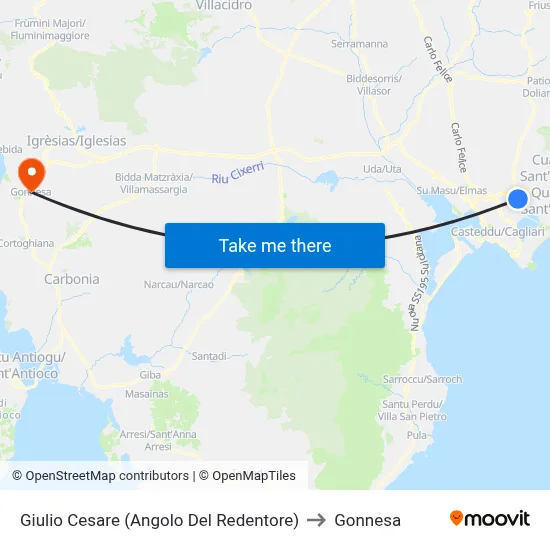 Julius Caesar (Corner of Redeemer) to Gonnesa map