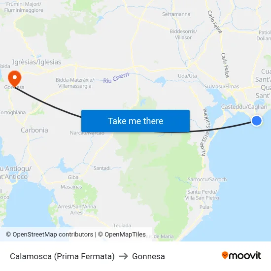 Calamosca (First Stop) to Gonnesa map