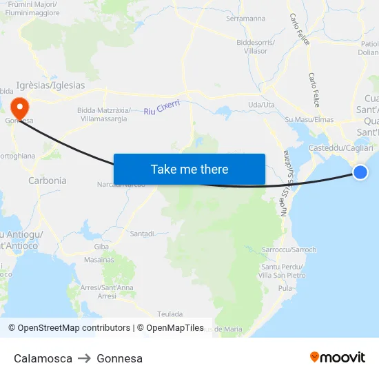 Calamosca to Gonnesa map