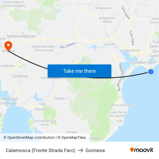 Calamosca (Opposite Lighthouse Road) to Gonnesa map