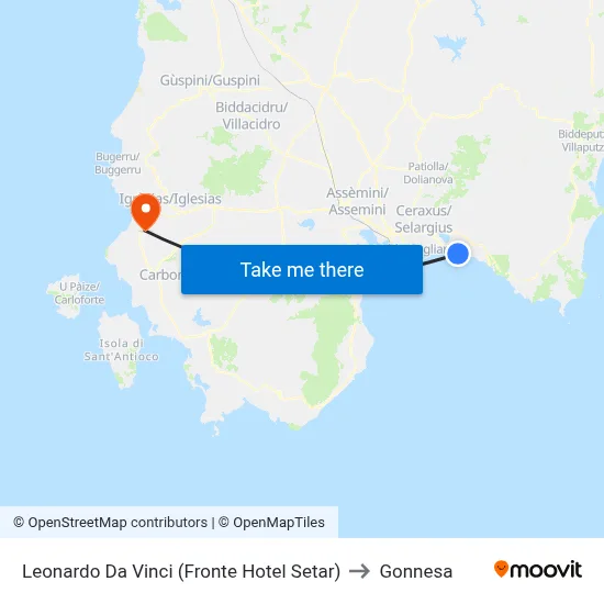 Leonardo Da Vinci (Opposite Hotel Setar) to Gonnesa map