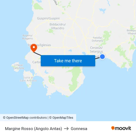 Margine Rosso (Antas Corner) to Gonnesa map