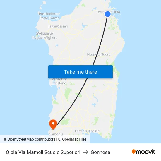 Olbia Mameli Street High Schools to Gonnesa map