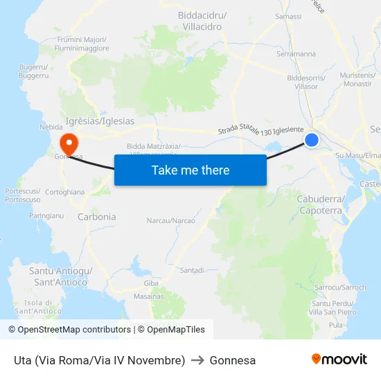 Uta (Roma Street/November 4th Street) to Gonnesa map