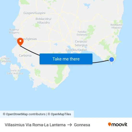 Villasimius Via Roma-La Lanterna to Gonnesa map