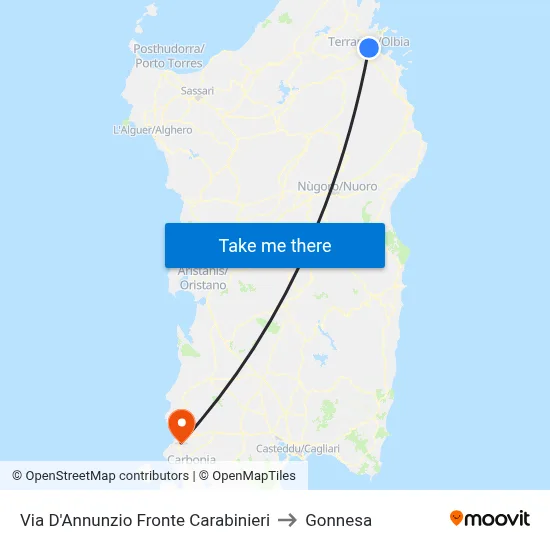 D'Annunzio Street Facing Police to Gonnesa map